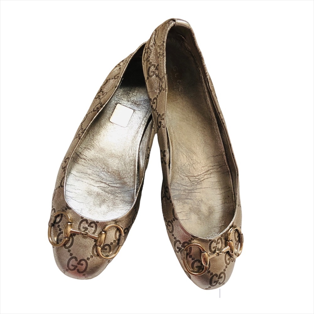 GUCCI Metallic Gold Guccissima Leather Ballet Flats